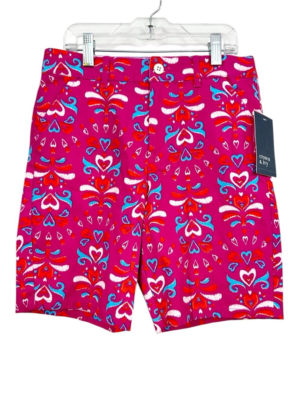 NWT Crown & Ivy Shorts Pink Ikat Print Adjustable Waist Girls’ Size 14